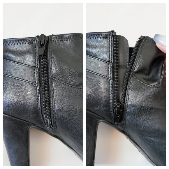 Nickels Ankle Booties Black Vegan Leather High Heel Round Toe Moto Style Boots - Picture 10 of 16